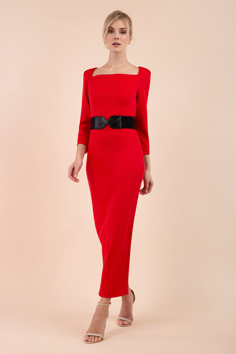 Maxi pencil square neck puff sleeve dress diva catwalk