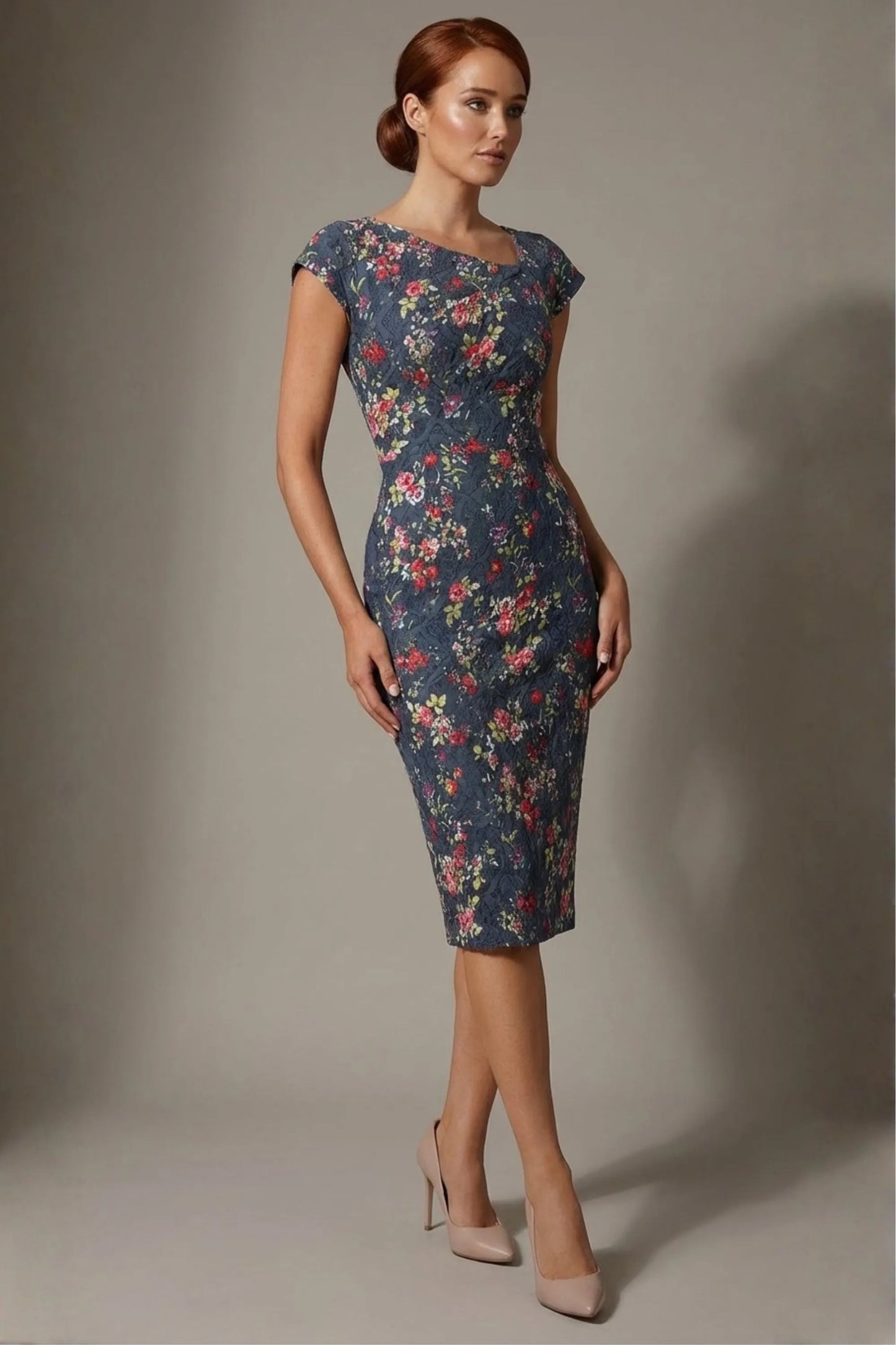 Nora Asymmetric Floral Jacquard Dress