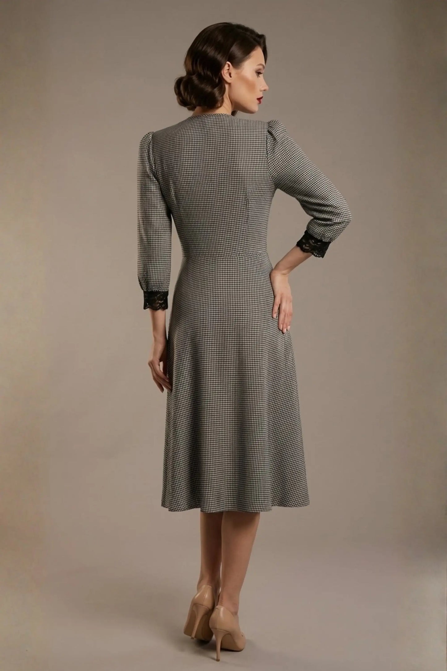 Alanna Dogtooth Tie-Detail A-Line Dress