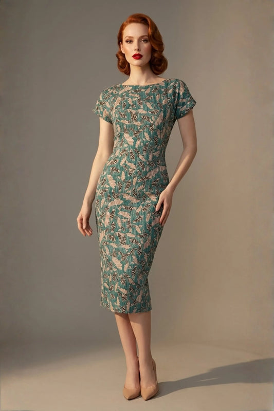 Magritte Vintage Floral Cotton Stretch Pencil Dress