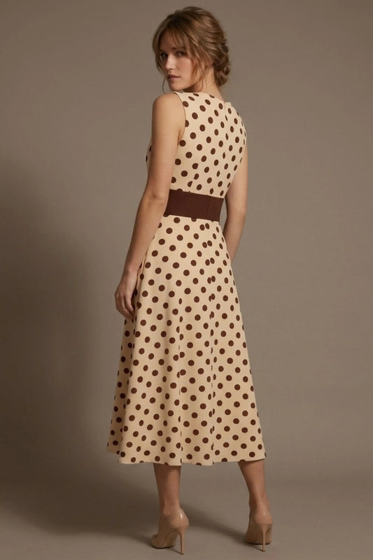 Suffolk Contrast Midriff Spot Dress