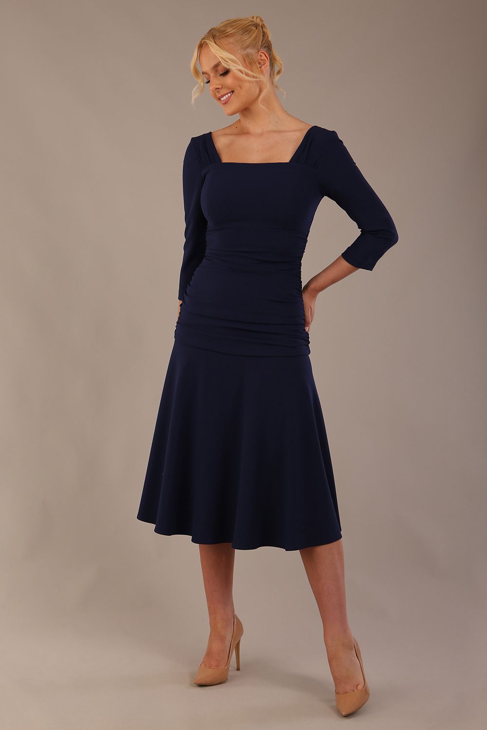 Rowan Ruched Square Neck Dress