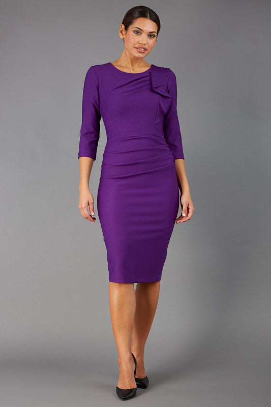 Model wearing the Seed in pencil dress design in imperial purple front image