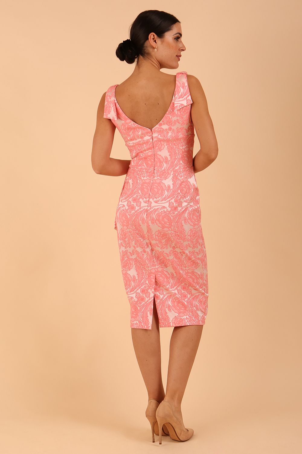 Model wearing a Malvern Floral Jacquard Dress