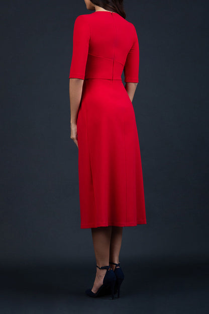 model is wearing diva catwalk mimi maxi sleeved dress with square neckline in red front