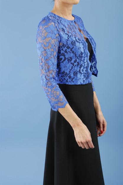 Diva Ursula Bolero Lace Top Shrug with scalloped Edge In Blue