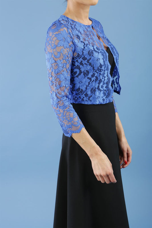 Diva Ursula Bolero Lace Top Shrug with scalloped Edge In Blue