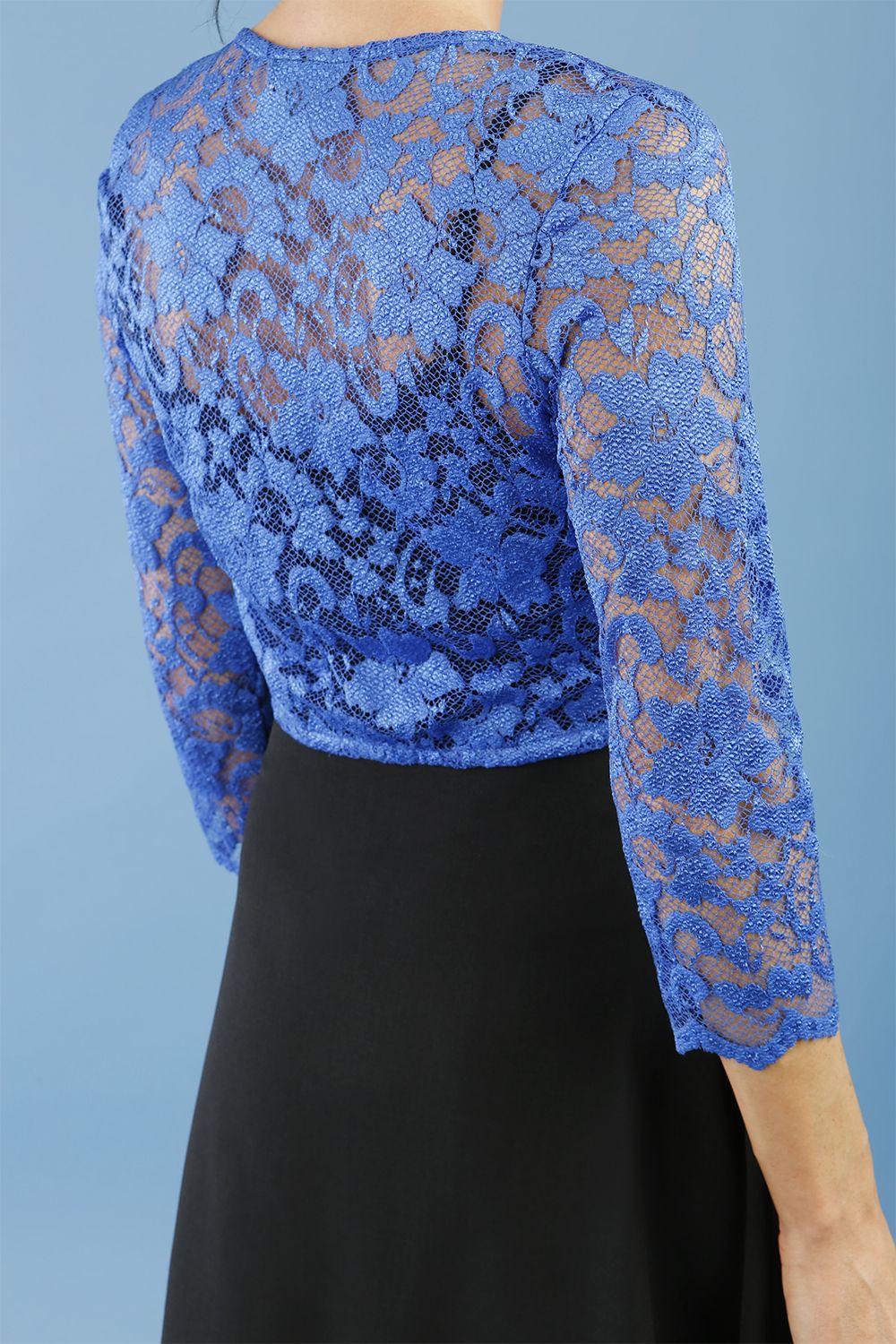 Diva Ursula Bolero Lace Top Shrug with scalloped Edge In Blue