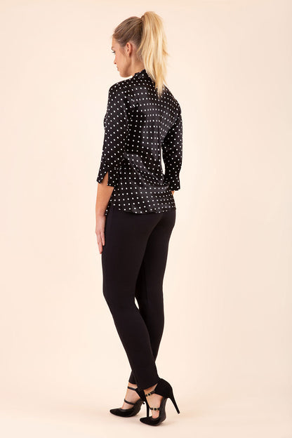 blonde model wearing diva catwalk straight ankle length trousers in black front
