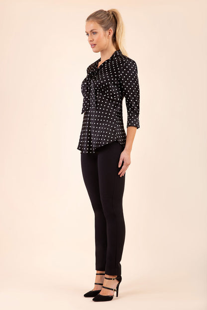 blonde model wearing diva catwalk straight ankle length trousers in black front