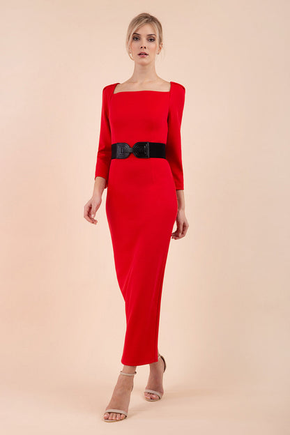 Maxi pencil square neck puff sleeve dress diva catwalk