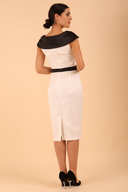 model wearing a diva catwalk Leven Off-Shoulder Satin Contrast Dress