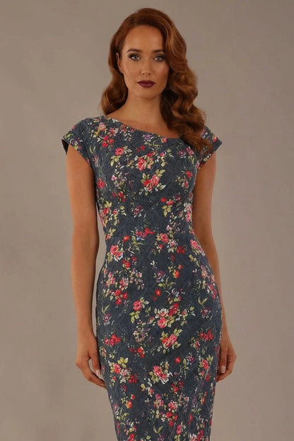 Nora Asymmetric Floral Jacquard Dress