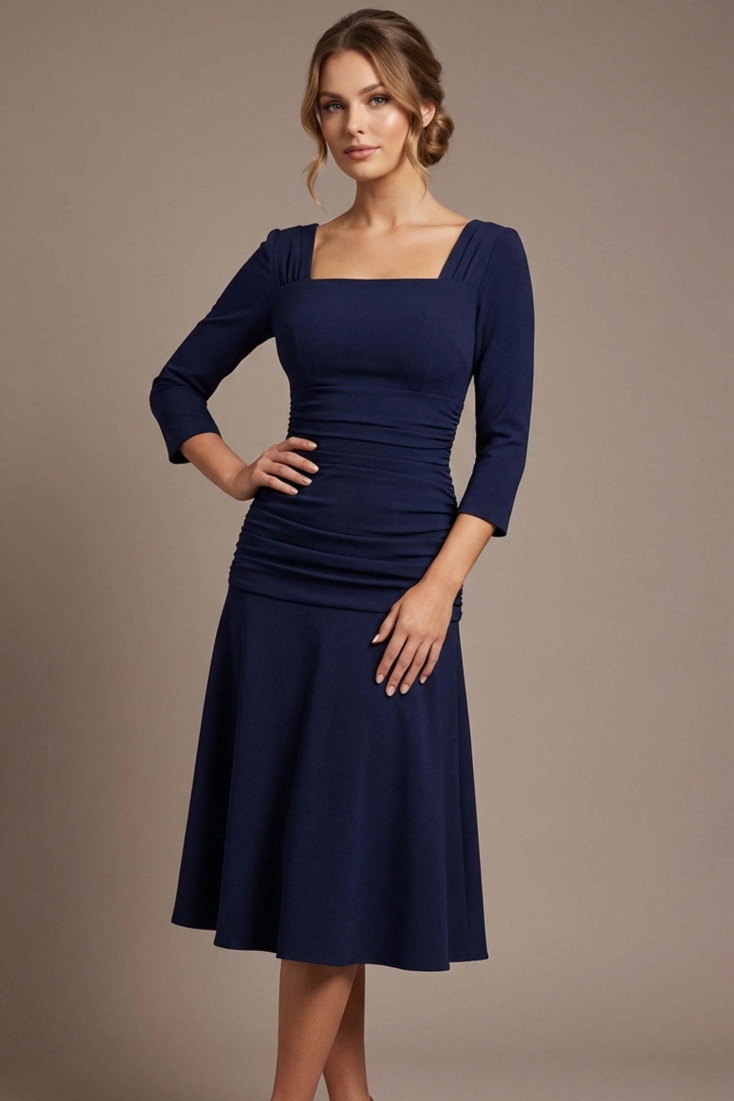Rowan Ruched Square Neck Dress