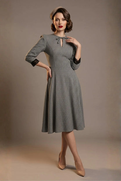 Alanna Dogtooth Tie-Detail A-Line Dress