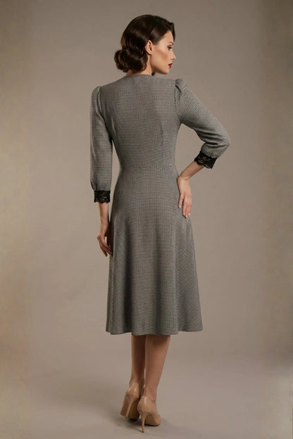 Alanna Dogtooth Tie-Detail A-Line Dress