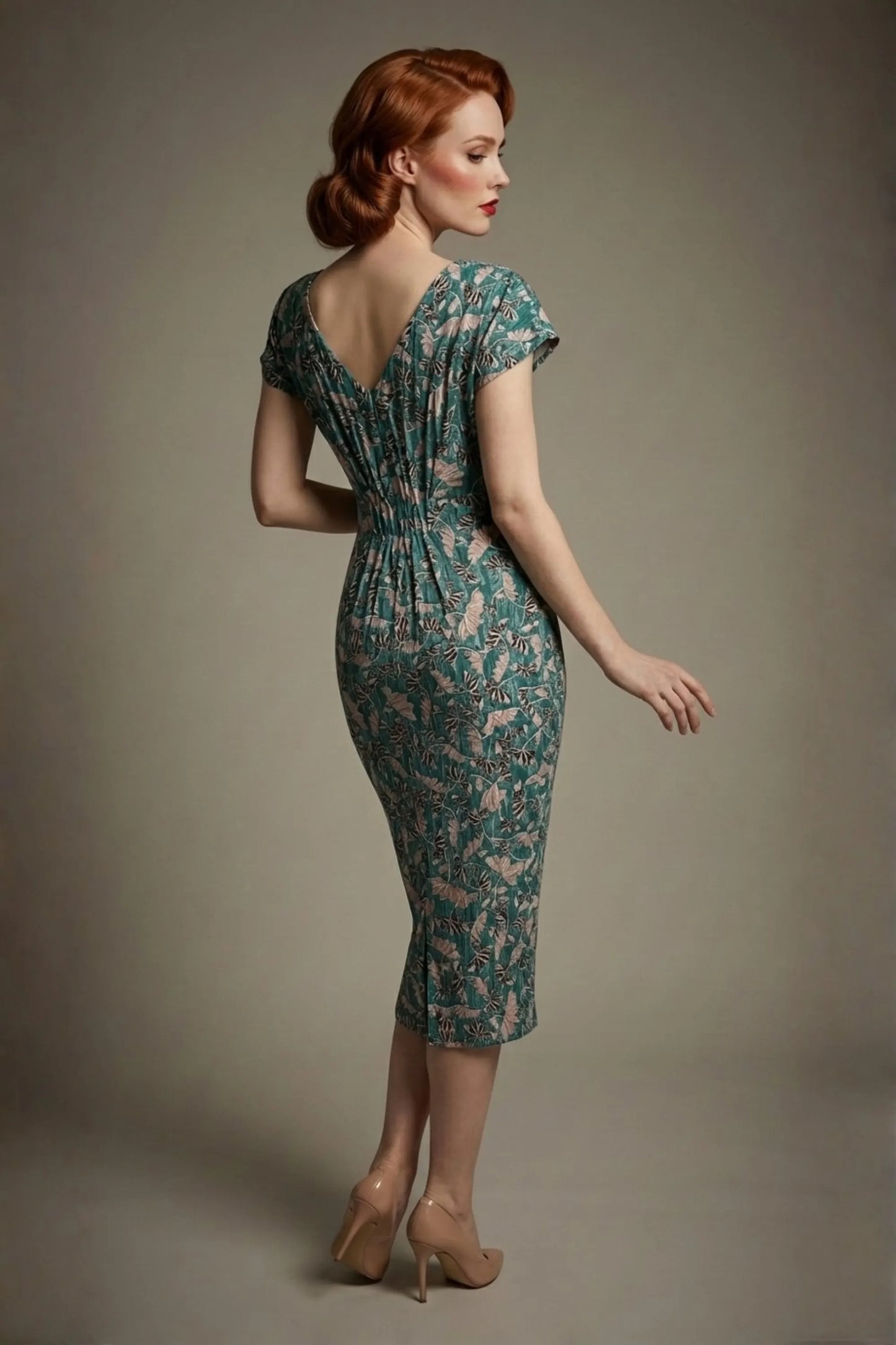 Magritte Vintage Floral Cotton Stretch Pencil Dress