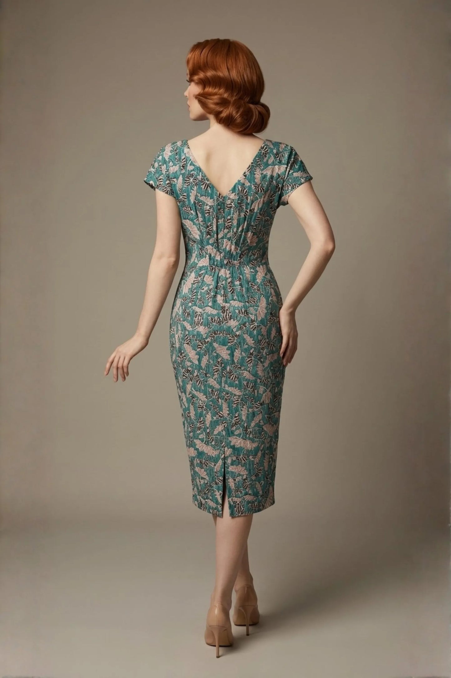 Magritte Vintage Floral Cotton Stretch Pencil Dress