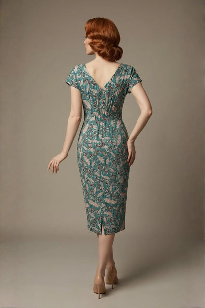 Magritte Vintage Floral Cotton Stretch Pencil Dress