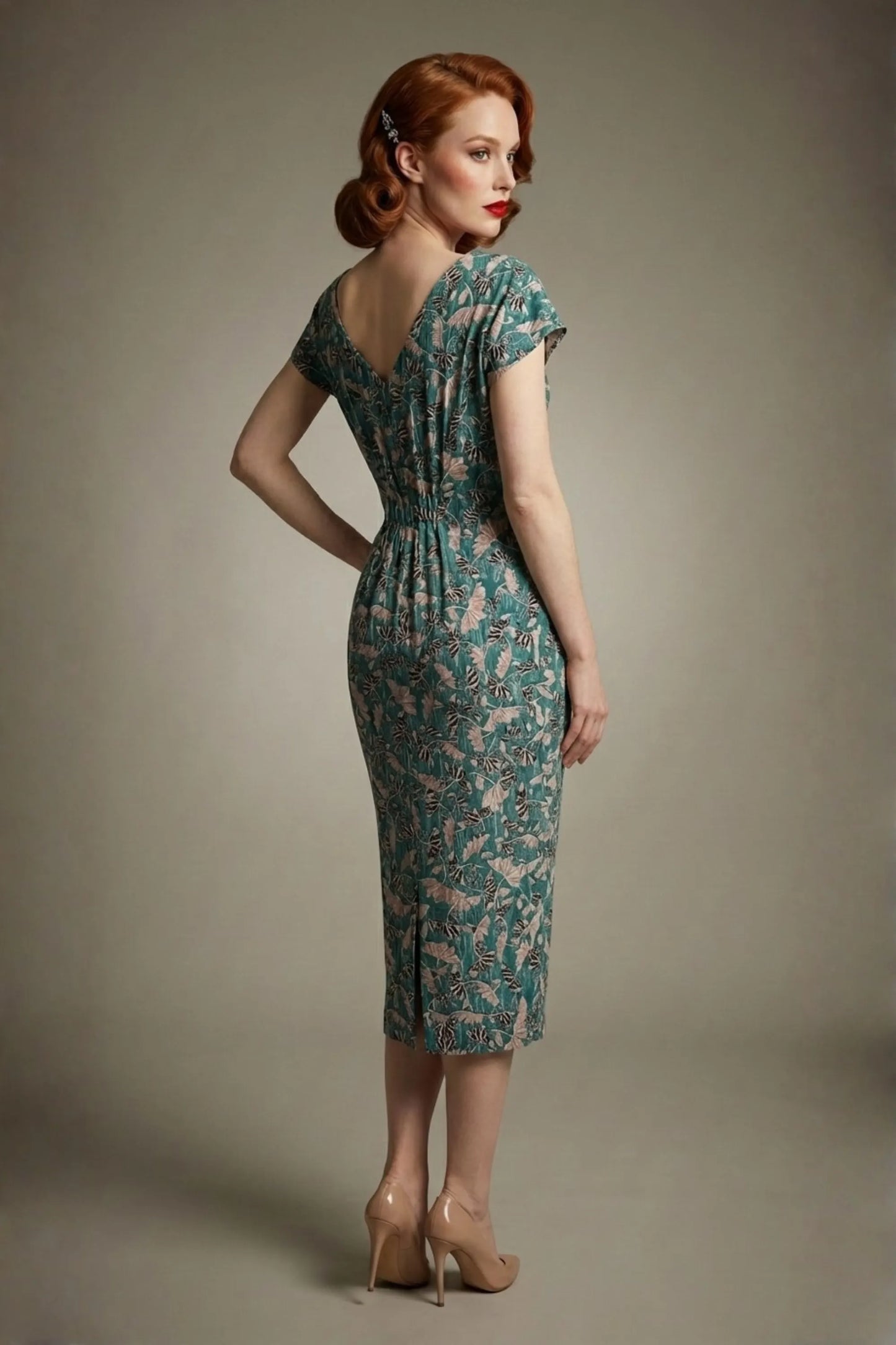 Magritte Vintage Floral Cotton Stretch Pencil Dress