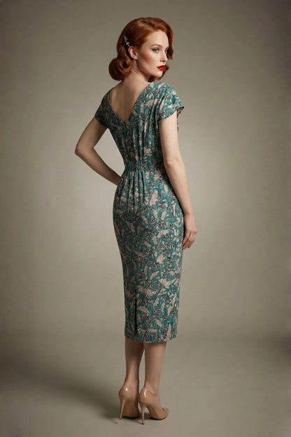 Magritte Vintage Floral Cotton Stretch Pencil Dress