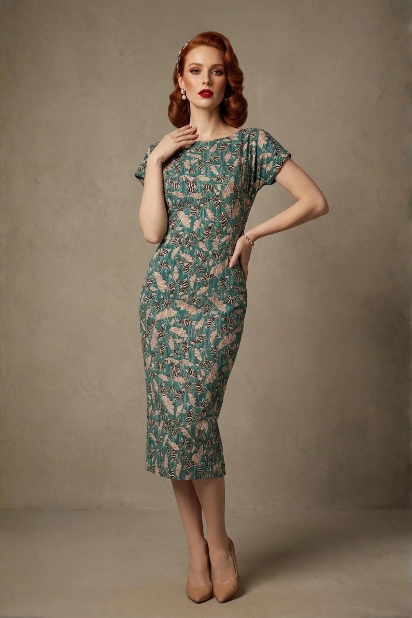 Magritte Vintage Floral Cotton Stretch Pencil Dress