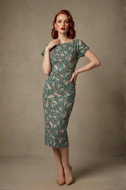 Magritte Vintage Floral Cotton Stretch Pencil Dress