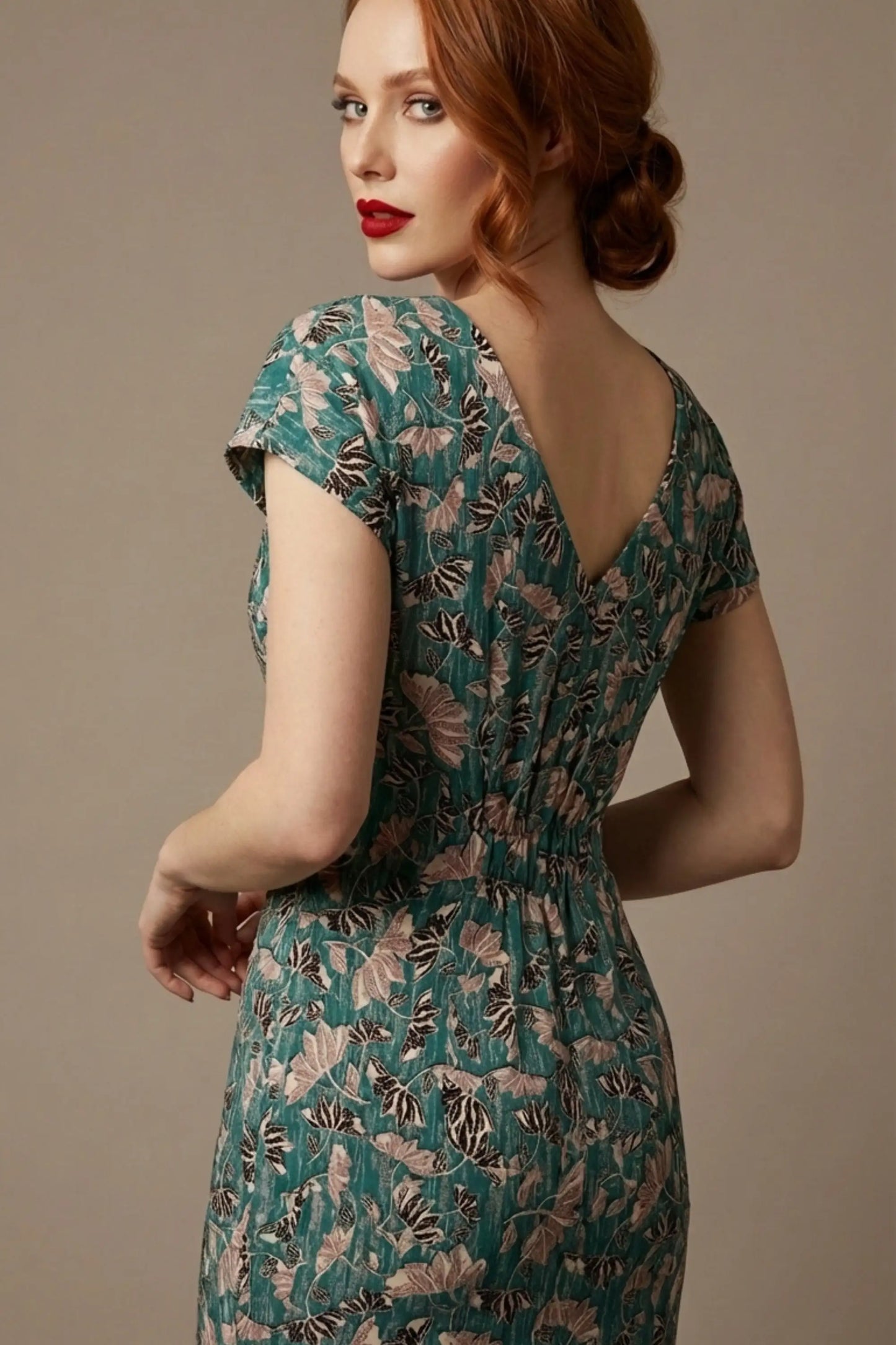 Magritte Vintage Floral Cotton Stretch Pencil Dress