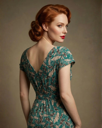 Magritte Vintage Floral Cotton Stretch Pencil Dress