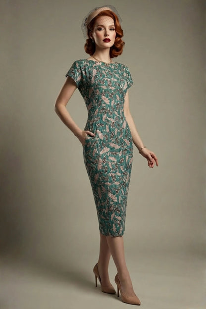 Magritte Vintage Floral Cotton Stretch Pencil Dress