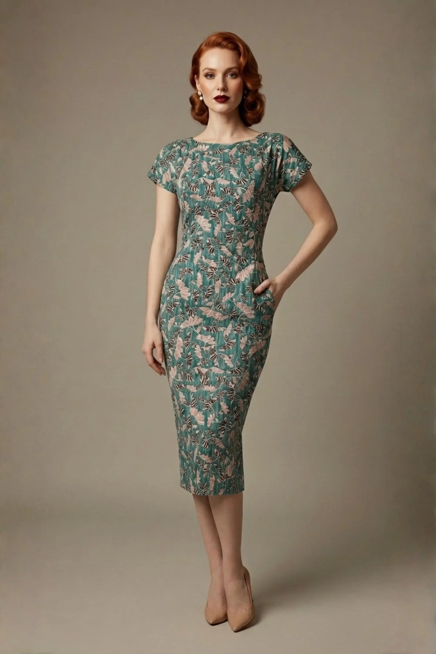 Magritte Vintage Floral Cotton Stretch Pencil Dress