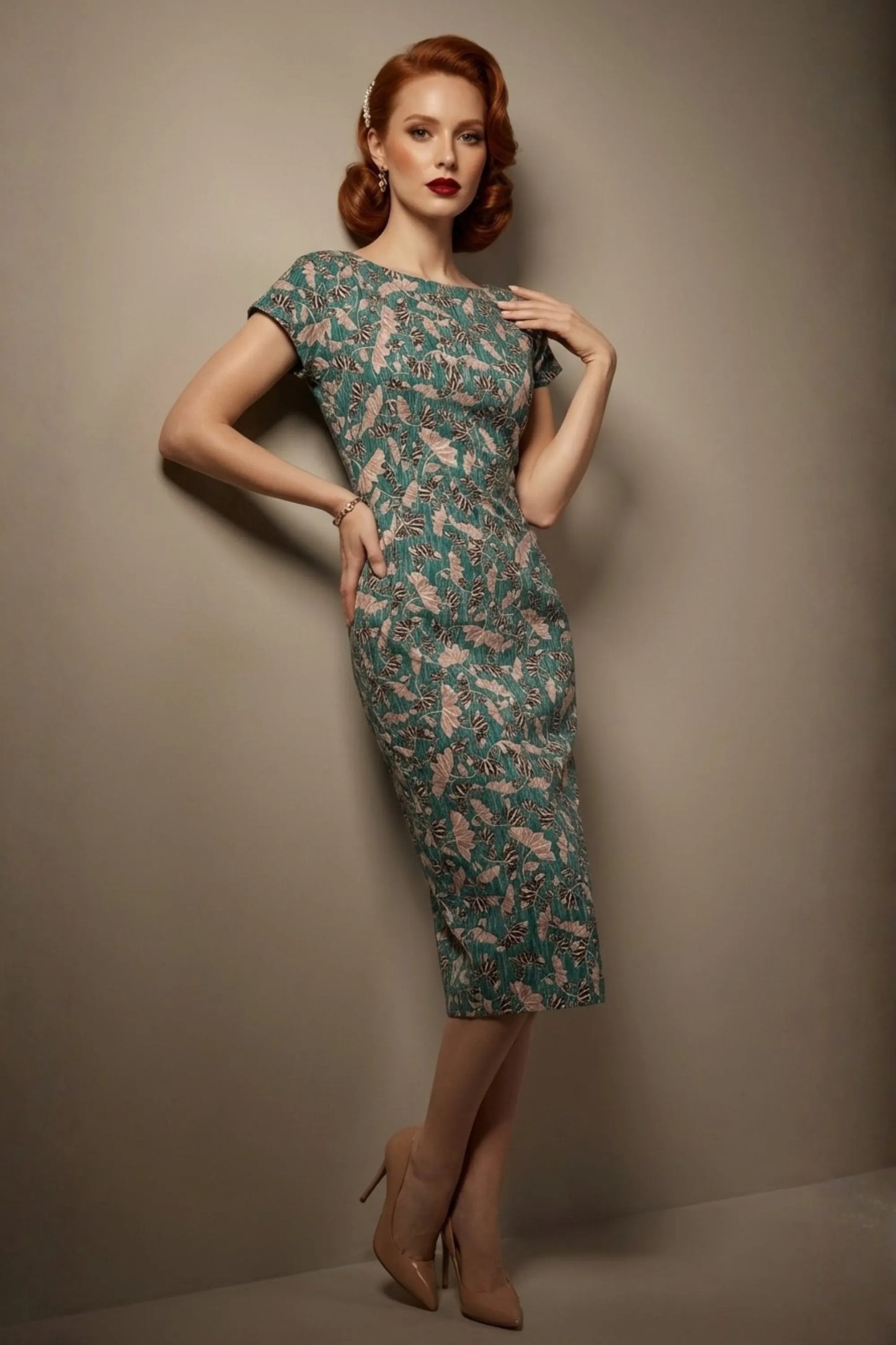 Magritte Vintage Floral Cotton Stretch Pencil Dress