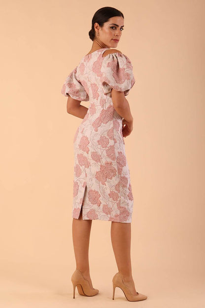 Margot Rose Jacquard Puff Sleeve Dress