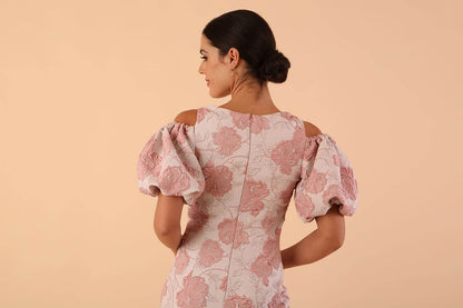Margot Rose Jacquard Puff Sleeve Dress