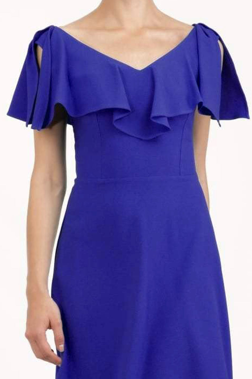 model is wearing diva catwalk layla plain a-line swing dress in indigo front close up