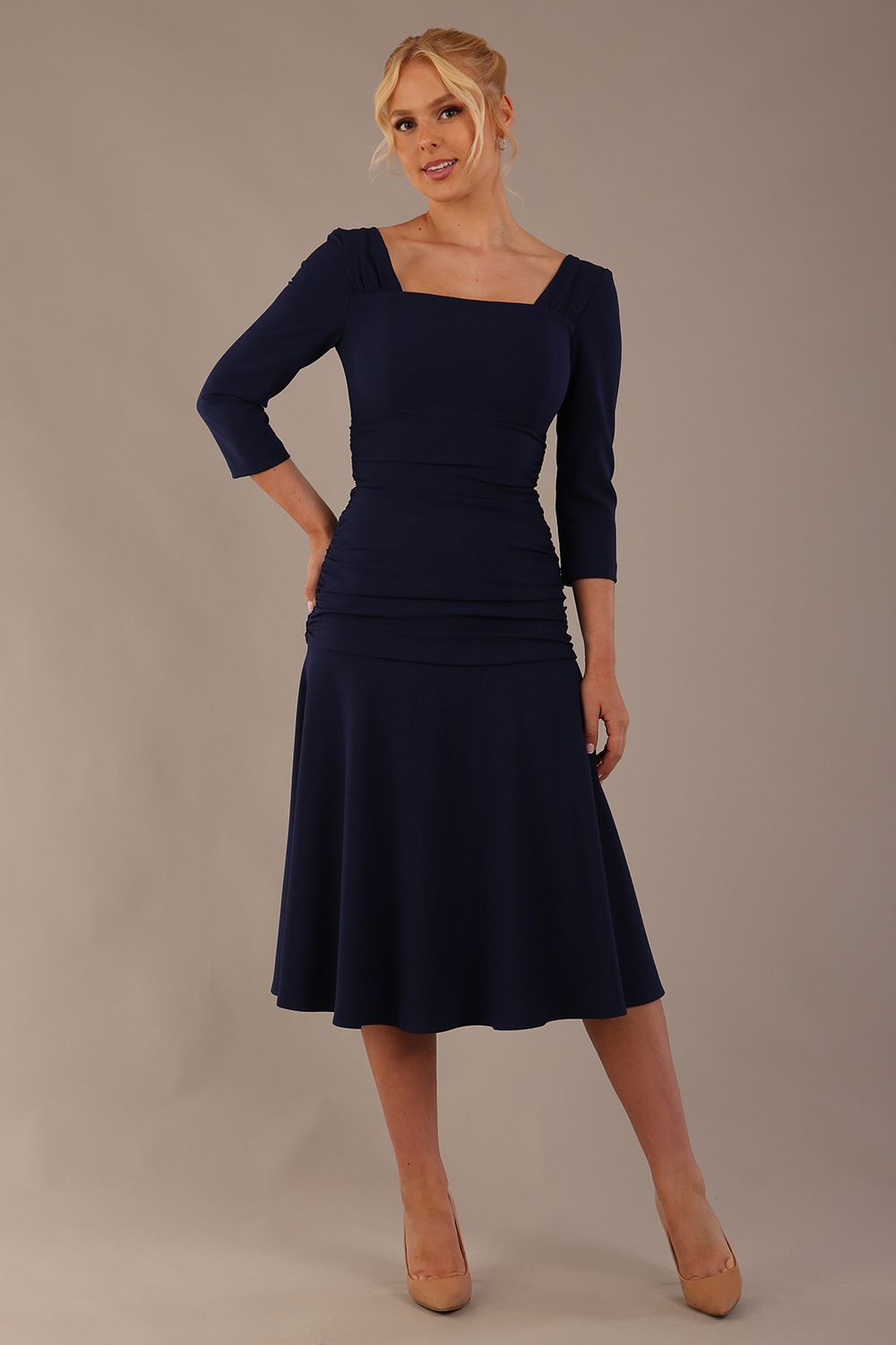 Rowan Ruched Square Neck Dress