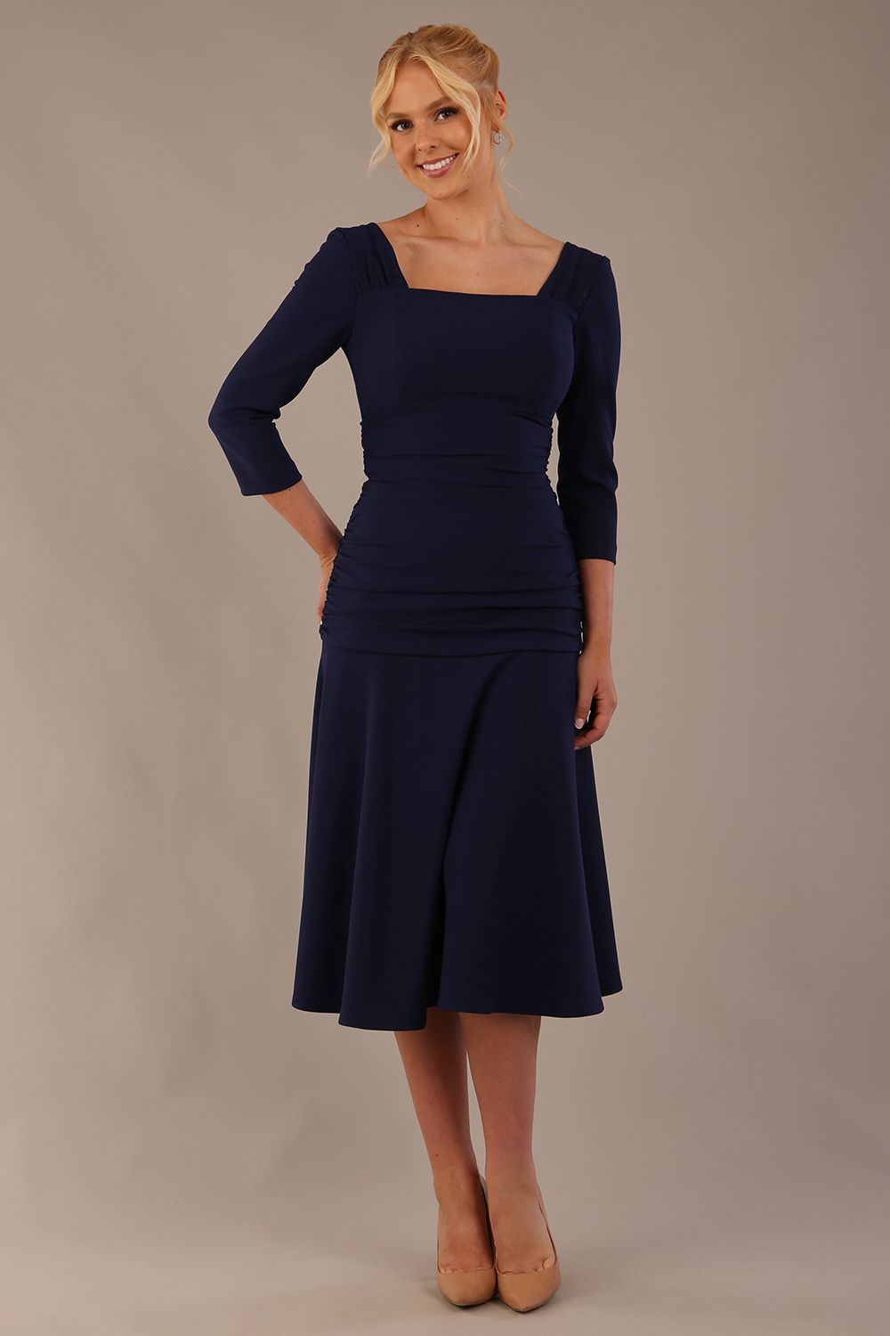 Rowan Ruched Square Neck Dress
