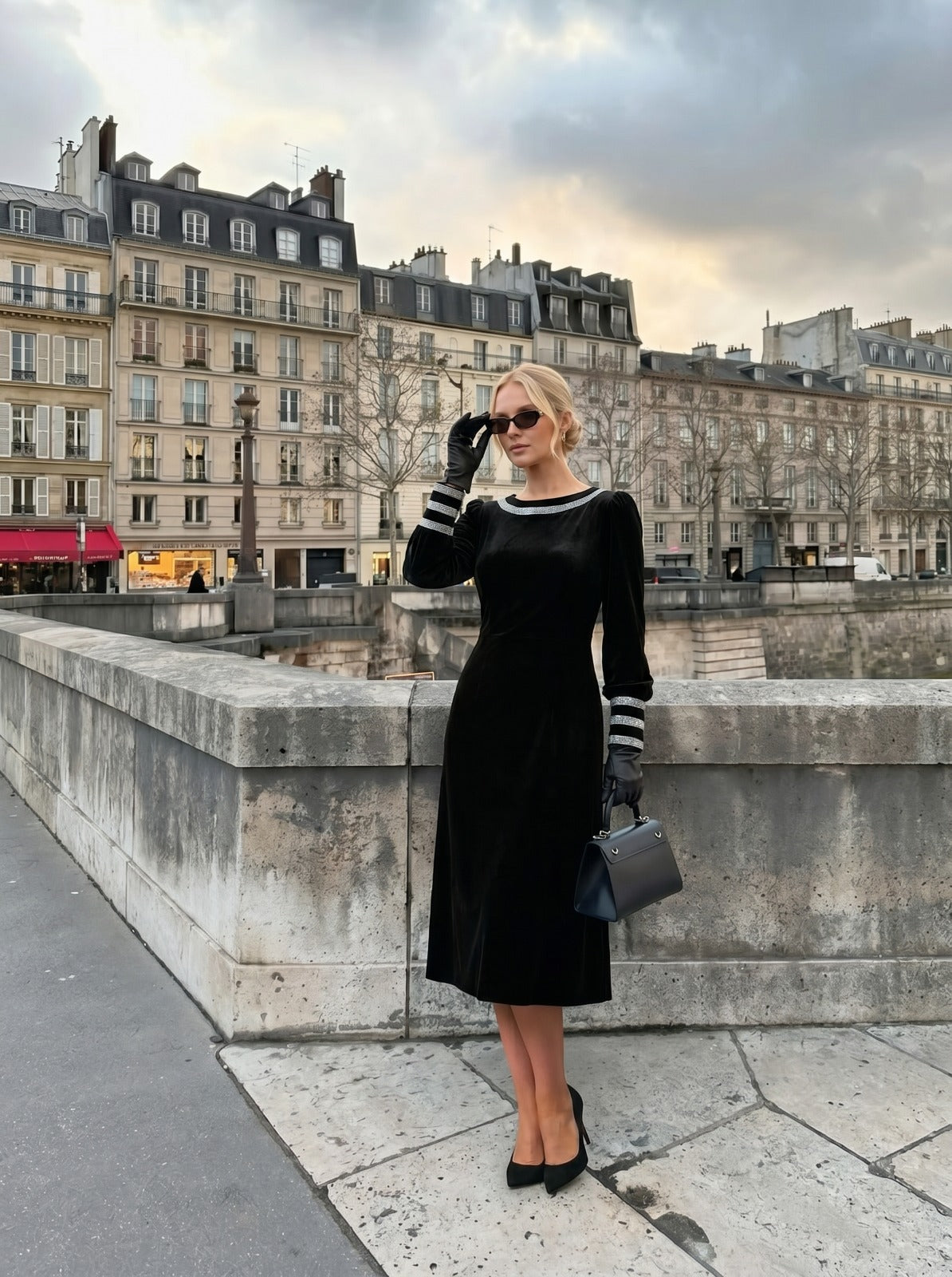 Spinetti Long-Sleeved Jewelled Velvet Midi Dress