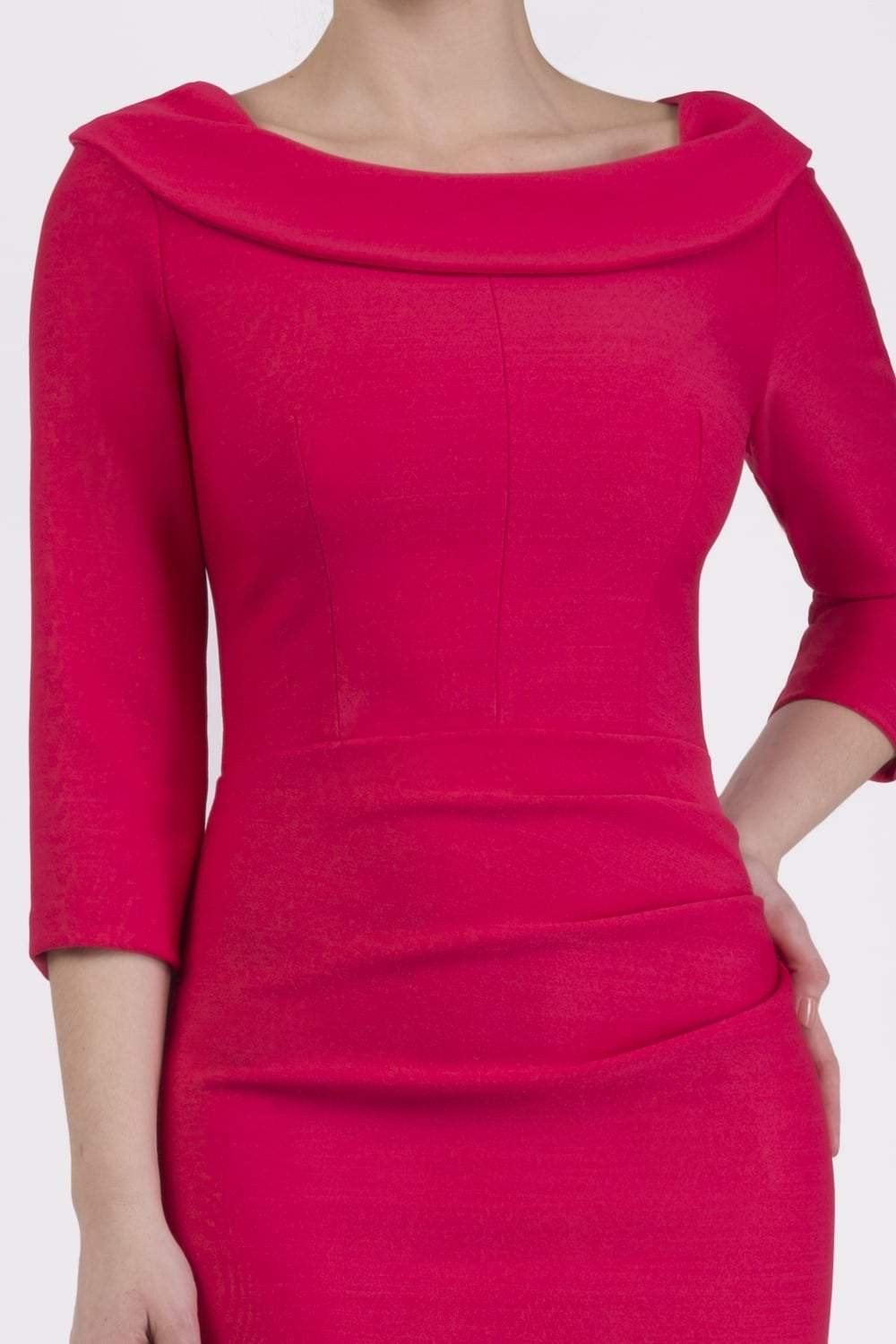 model wearing a divacatwalk Seed Spotlight Round Collar Dress 3/4 sleeve knee length in opera pink colour
